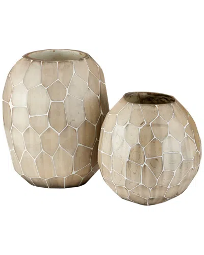 Currey & Company Set Of 2 Runnell Glass Vases In Brown
