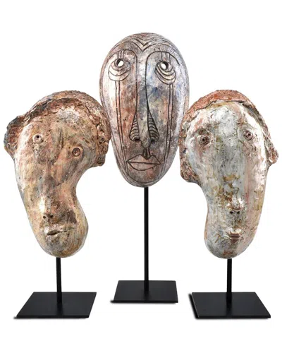 Currey & Company Set Of 3 Ceramic Glazed Masks In Multi