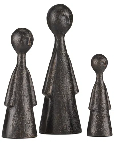 Currey & Company Set Of 3 Ganav Bronze Figures In Brown