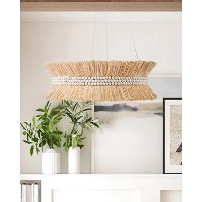 Currey & Company Seychelles 6 - Light Chandelier In Sugar White,natural Raffia