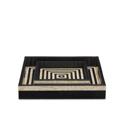 Currey & Company Taurus Tray Set Of 2 In Black;beige