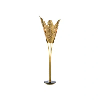 Currey & Company Tropical Vintage Brass Metal Floor Lamp In Multi