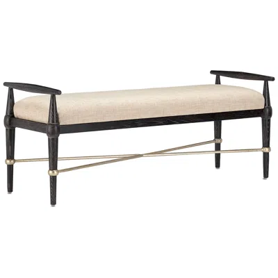 Currey & Company Upholstered Perrin Black Bench, Finn Natural