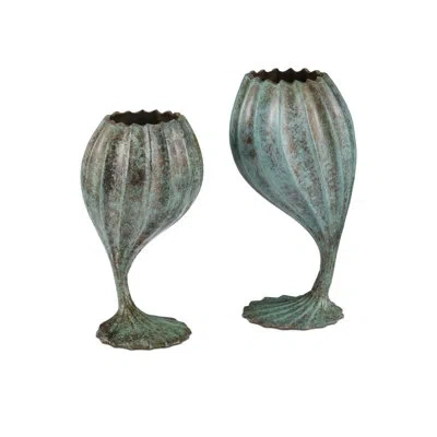 Currey & Company Utrecht Object Set Of 2 In Green,verdigris