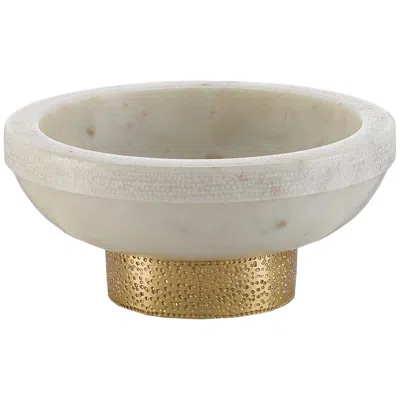 Currey & Company Valor White And Brass 3 3/4"h Marble Bowl