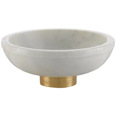 Currey & Company Valor White And Brass 4 3/4"h Marble Bowl