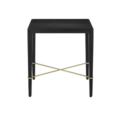Currey & Company Verona Black Linen End Table In Black Lacquered Linen