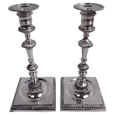 Pre-owned Currier & Roby Pair Of Georgian-style Sterling Silver Candlesticks By