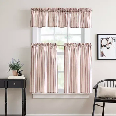 Curtainworks Curtianworks Banner Stripe 3-pc. Rod Pocket Kitchen Curtains & Drapes Window Set In Red