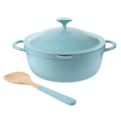 Curtis Stone 5.7-quart Dura-pan+ All Day Pot With Wooden Spoon Refurbished In Blue