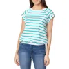Curve Appeal Cap Sleeve Cotton T-shirt In Spectra Green Stripe