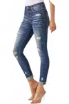 Curve Appeal Distressed Skinny Jeans In Medium Wash In Blue