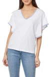 Curve Appeal Embroidered Flutter Sleeve Cotton T-shirt In Bright White