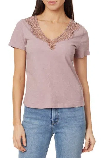 Curve Appeal Lace Inset V-neck Cotton T-shirt In Deauville Mauve