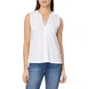 Curve Appeal Pompom Split Neck Cotton Tank In Bright White