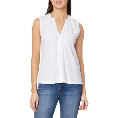 Curve Appeal Pompom Split Neck Cotton Tank In Bright White
