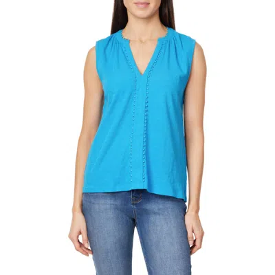 Curve Appeal Pompom Split Neck Cotton Tank In Ibiza Blue