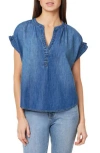 Curve Appeal Ruffle Short Sleeve Denim Top In Paris