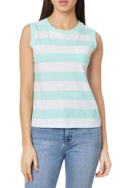Curve Appeal Stripe Cotton Pocket Tank In Beach Glass Stripe