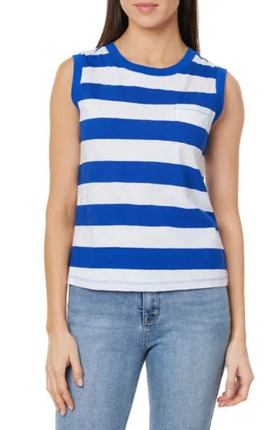 Curve Appeal Stripe Cotton Pocket Tank In Surf The Web Stripe