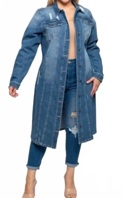 Curve Market Distressed Denim Duster Jacket In Blue