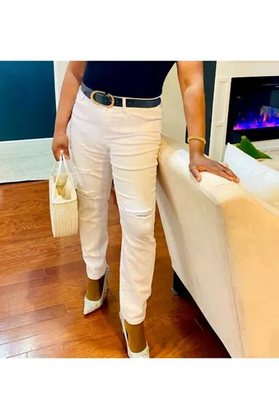 Curve Market Distressed Skinny Ankle Jeans In White In Beige
