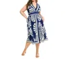 Curve Market Ella V-neck A Line Midi Dress In Navy In Blue
