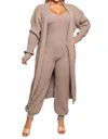 Curve Market Katrina Sweater Jumpsuit And Duster Set Plus In Khaki In Green