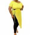 Curve Market Keyhole Side Asymmetrical Hem Tunic Top In Lime In Yellow