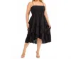 Curve Market Square Neck Smocked Bodice Tiered Ruffle Hem Midi Dress In Black In Black