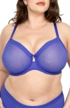 Curvy Couture Full Figure Mesh Underwire Bra In Blue