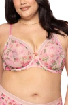 Curvy Couture Full Figure Mesh Underwire Bra In In Full Bloom Pink