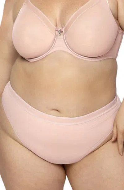 Curvy Couture High Cut Mesh Thong In Blushing Rose