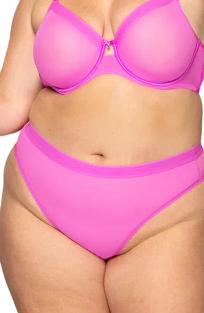 Curvy Couture High Cut Mesh Thong In Flirt