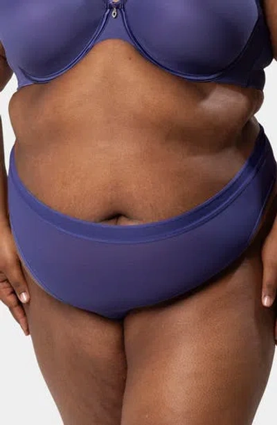 Curvy Couture High Cut Mesh Thong In Vintage Blue