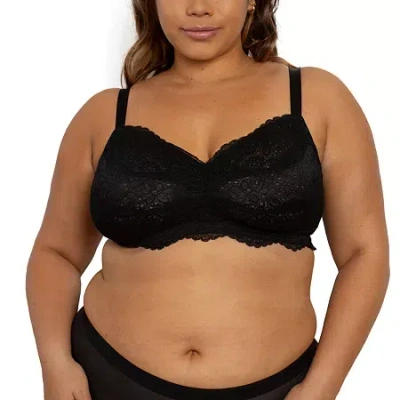 Curvy Couture Luxe Lace Wireless Bralette-1348 In Black