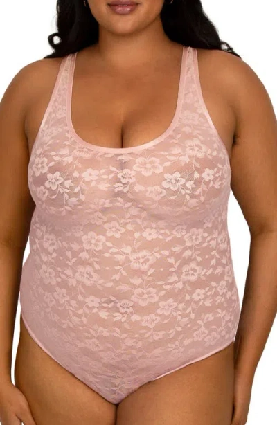 Curvy Couture No-show Lace Bodysuit In Blushing Rose