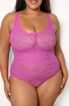 Curvy Couture No-show Lace Bodysuit In Flirt