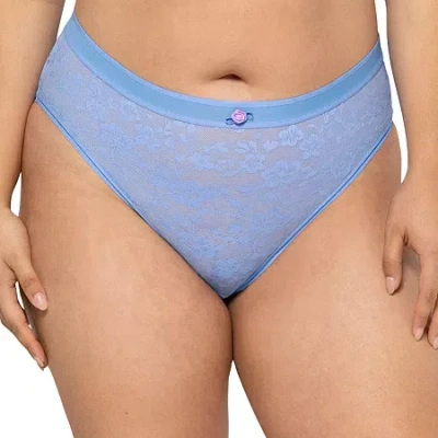 Curvy Couture No Show Lace High Cut Brief Panty - 1363 In Blue