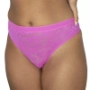 Curvy Couture No Show Lace High Cut Thong Panty - 1377 In Pink