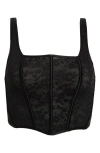 Curvy Couture No Show Floral Jacquard Corset Crop Top In Black