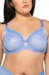 Curvy Couture No-show Lace Underwire Unlined Bra In Denim Blue
