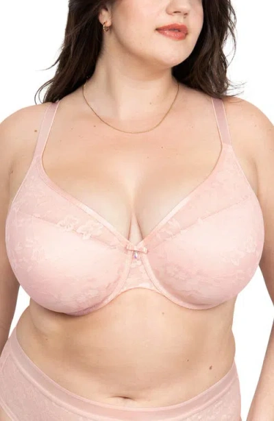 Curvy Couture No Show Underwire Lace Plunge T-shirt Bra In Pink