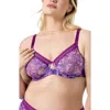 Curvy Couture Print Underwire Unlined Bra In Purple