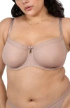 Curvy Couture Sheer Mesh Balconette Bra In Bark