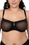 Curvy Couture Sheer Mesh Balconette Bra In Black Hue
