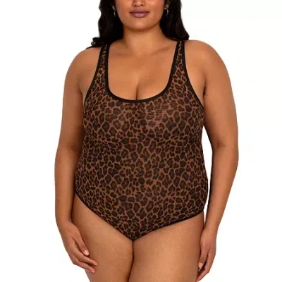 Curvy Couture Sheer Mesh Bodysuit- 1372 In Multi