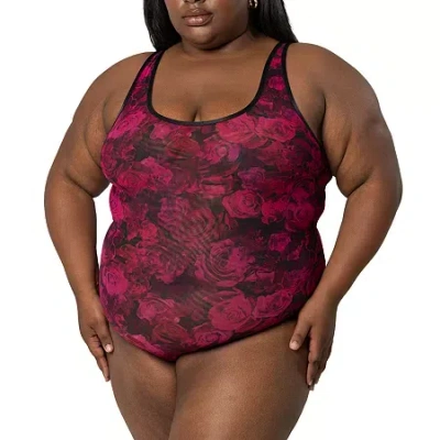 Curvy Couture Sheer Mesh Bodysuit- 1372 In Red