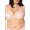 Curvy Couture Sheer Mesh Front Clasp Racerback Underwire Bra In Blushing Rose