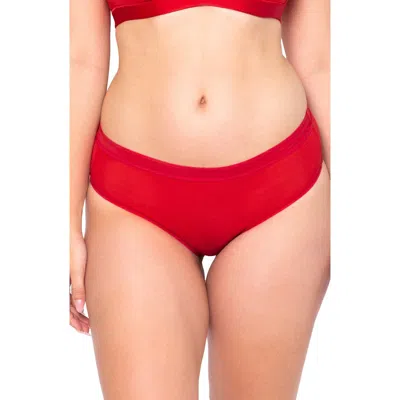 Curvy Couture Sheer Mesh High Cut Briefs In Red